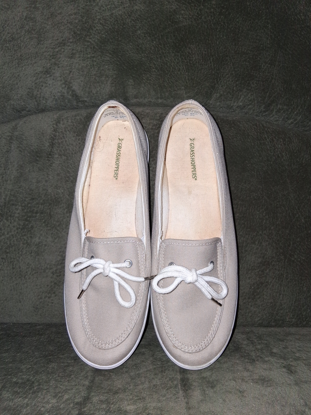 Grasshoppers Taupe Canvas Slip-On Boat Loafers with White Laces
